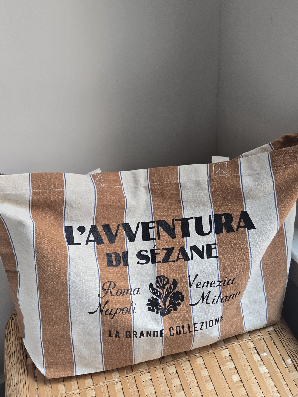 Sezane L'Avventura Striped Canvas Tote Bag